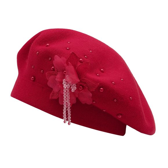 2823 Women French Beret Hat Reversible Solid Color Floral Warm Knitted Beret main image 6